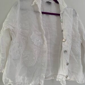 Luisa made in Italy 100% Linen Button-Up Blouse Floral Patchwork Embroidery